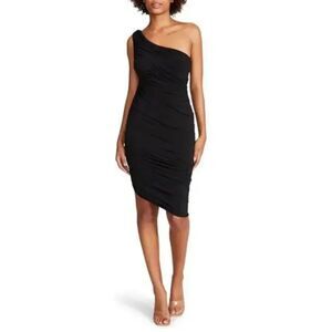 Steve Madden Ayana Asymmetric One-Shoulder Black Dress Size L New